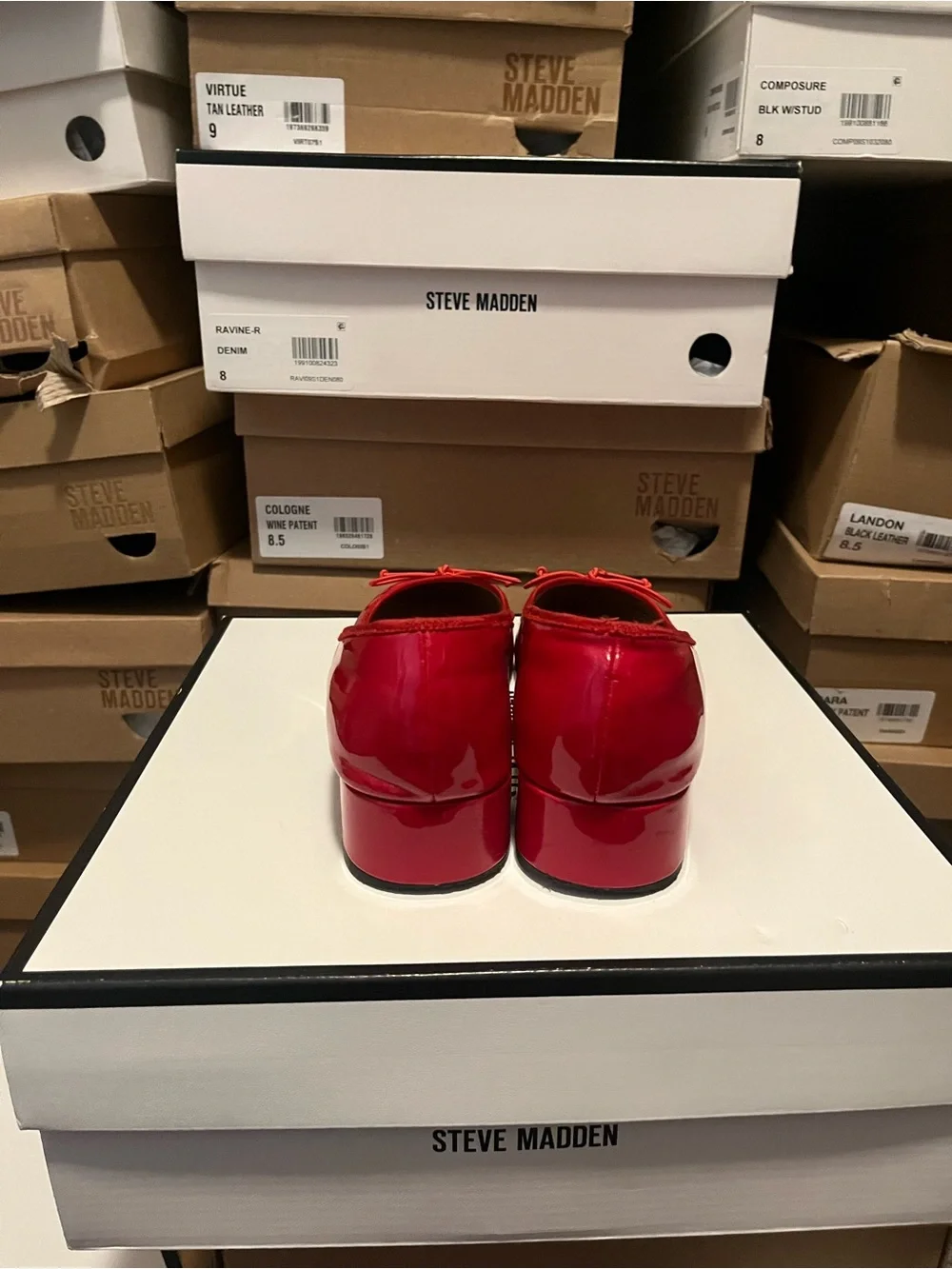Steve Madden Red Patent Ballet Flats with Low Block Heel
